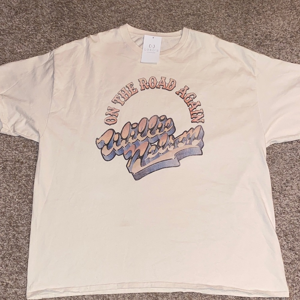 Graphic Tee with Willie Nelson 'On The Road Again' Print